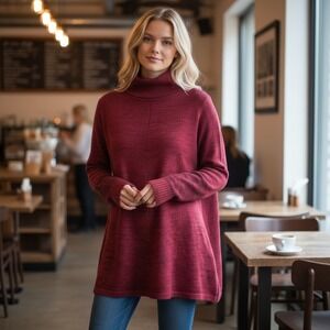 Simply Vera‎ Wang Women Red Turtleneck Sweater Dress Metallic Flecks Size S Glam